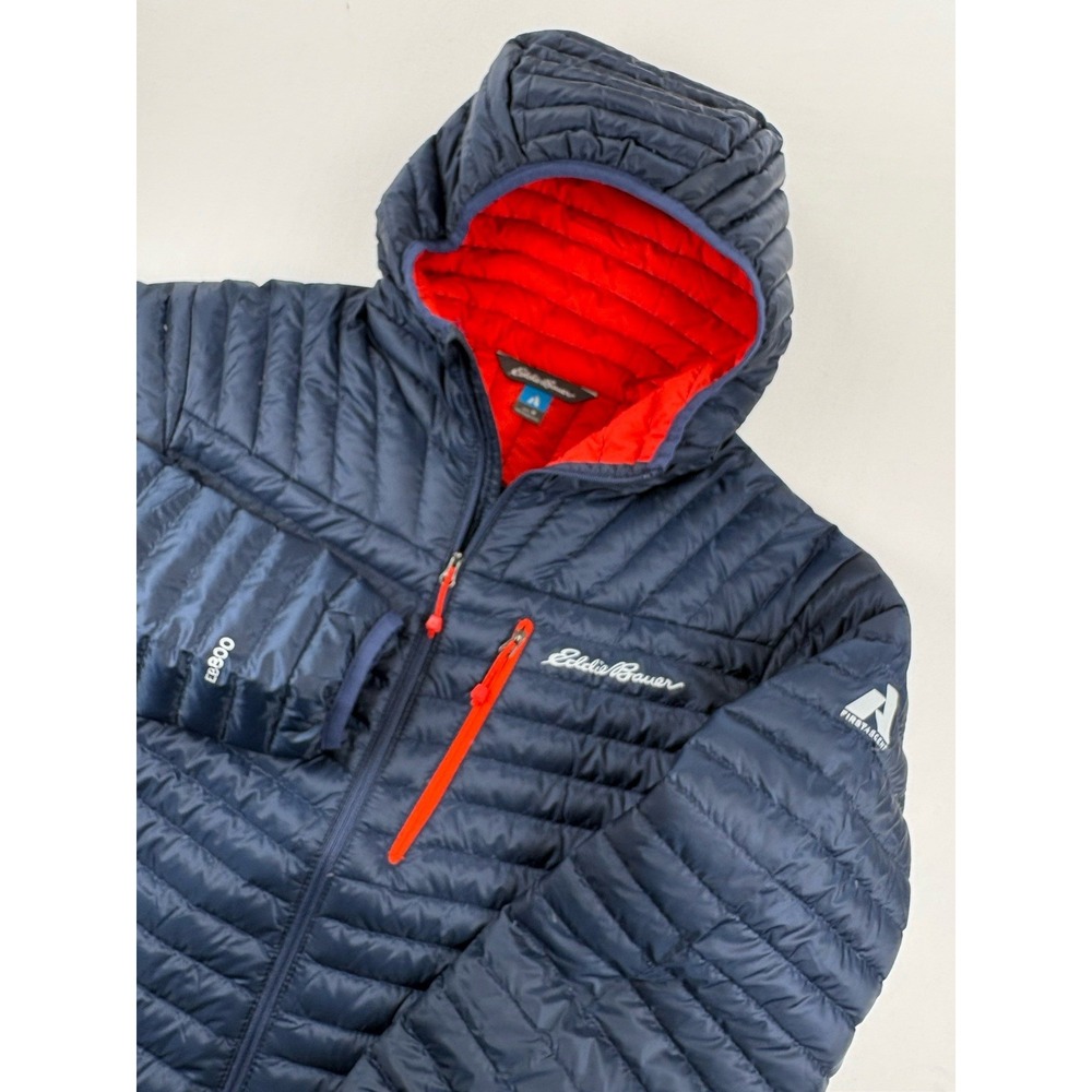 Eddie Bauer Men's Medium First Ascent Jacket Hooded 800 Goose Down Puffer Blue